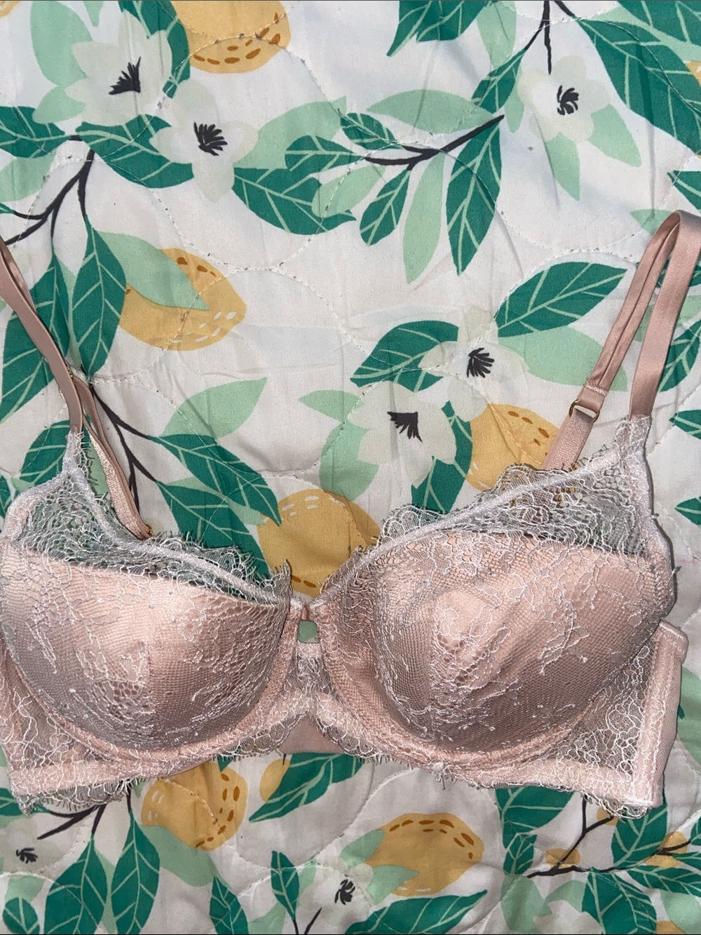 VS NUDE LACE PUSH-UP BRA Padded Sexy Angels Cream Lace EUC 34D PLUNGE